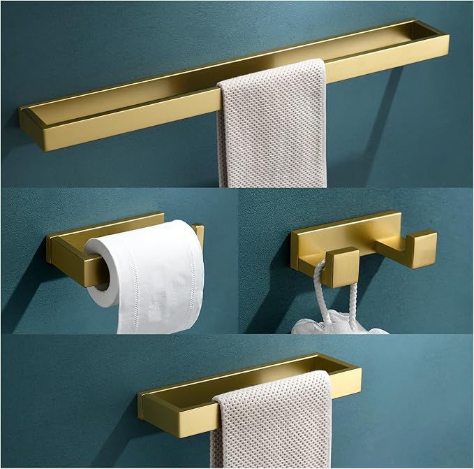 TNOMS 4-Piece Modern Gold Bathroom Hardware Accessories Set