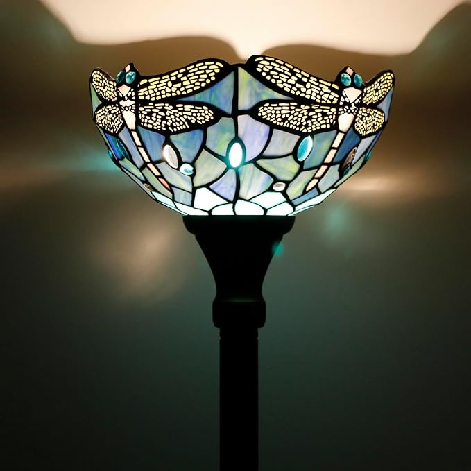 Tiffany Torchiere Floor Lamp Stained Glass Standing Corner Torch Uplight