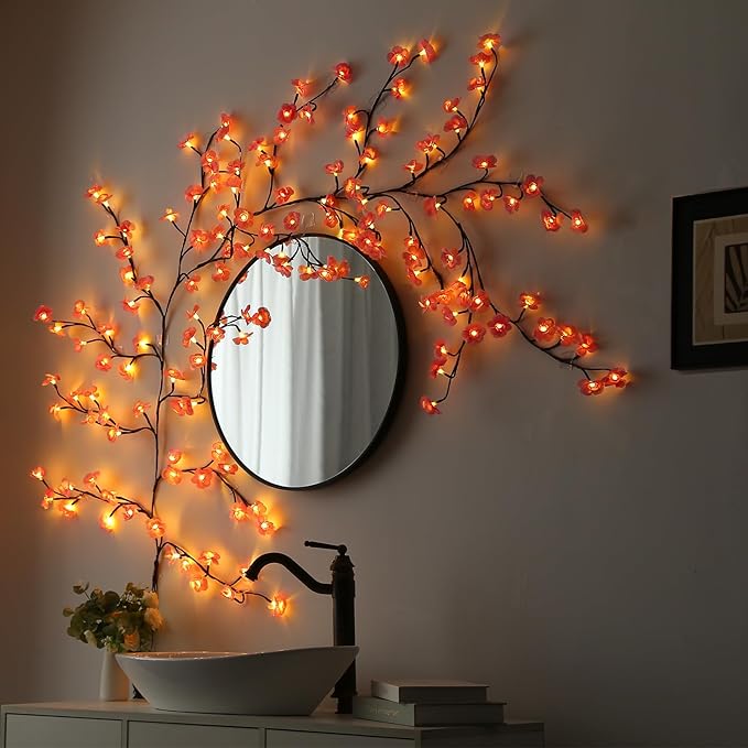 Cherry Blossom Lights with Remote, 7.5 Ft 144 Flowers Enchanted Willow Vine