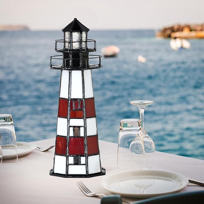 A0016 Tiffany Lighthouse Lamp Stained Glass Accent Table lamp Night Light