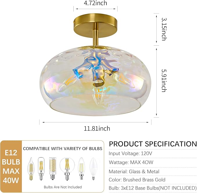 Vintage Glass Flush Mount Ceiling Light