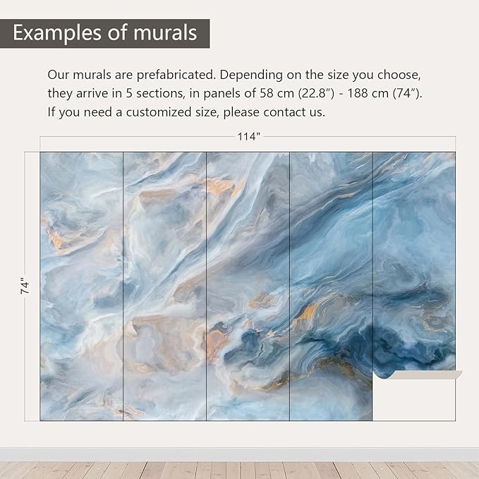 AFZEVEB-Abstract Blue Marble Wallpaper Wall murals for Bedroom 114"x74"(Not Peel and Stick)