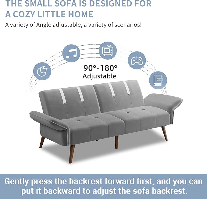 Shintenchi Sleeper Sofa Bed,Velvet Futon Folding Couch Bed with Adjustable Armrest Backrest,Loveseat Sofa Couch for Living Room Apartment Office Small Space