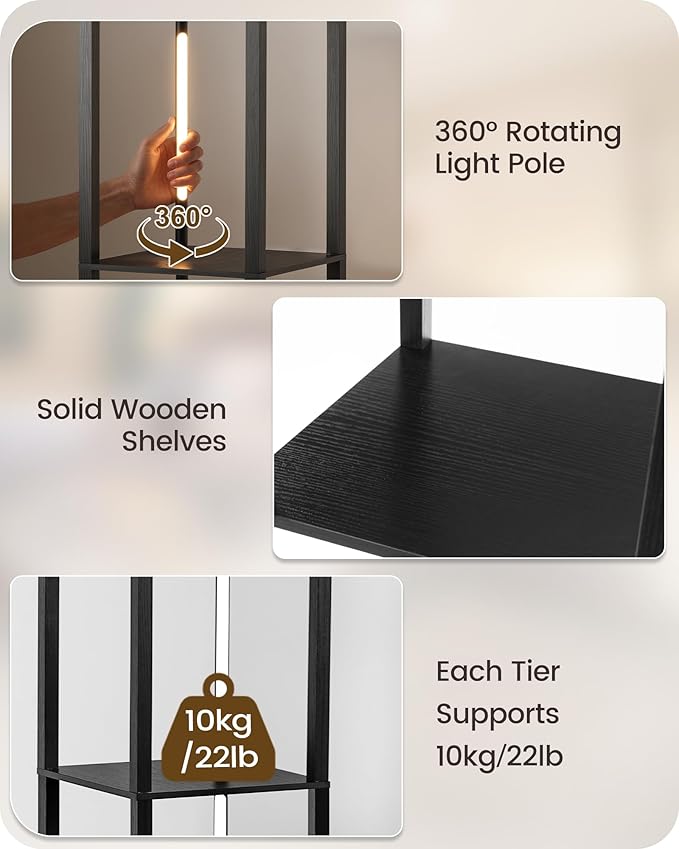 64.2" Display Shelf with Light, Modern Corner Floor Lampe with Shelves