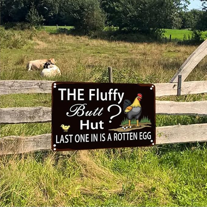 Fluffy Butt Hut Chicken 12x16 Inch Outdoor Decorative Yard Sign with Rooster Hen Chick Design for Farmhouse Patio Lawn Decor