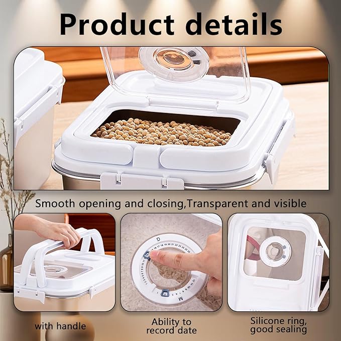 Sanbo Pet Food Storage Container 10L & 7.5L | Stainless Steel Airtight Bin with Scoop & Time Dial | Dog/Cat Food Keeper 2-Pack Sliver