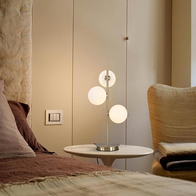3 Lights Brass Metal Bedside Lamp, Mid Century Globe Table Light, G9 Base