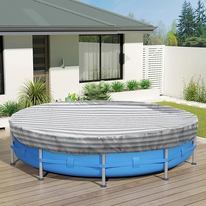 ECOOPTS 6 ft Round Pool Cover for Above Ground Pools, Swimming Pool Cover Protector Winter Safety Cover (Gray White Stripes)