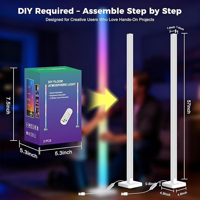 2 Pack DIY Corner Floor Lamps, ICRGB Floor Lamp