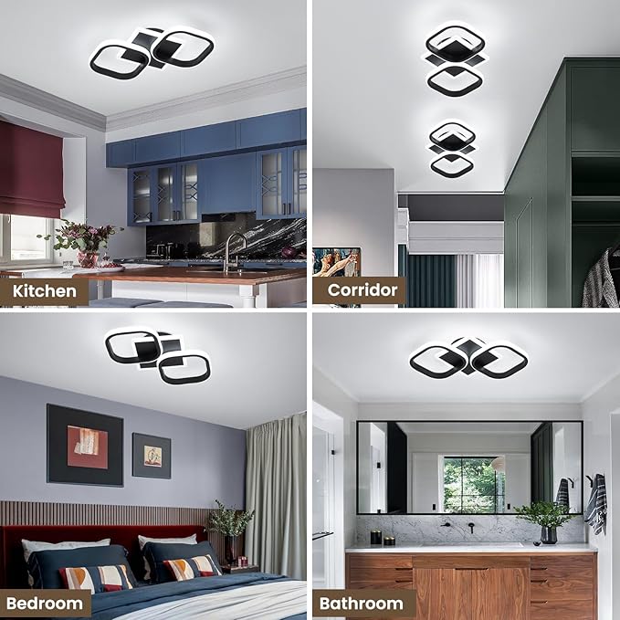 ElDISUNY Modern LED Ceiling Lights, 30W Black Square Ceiling Lights Fixture