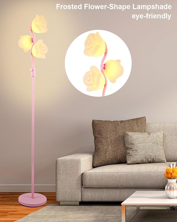 Dimmable Pink Floor Lamp, Unique Cute Flower Standing Lamps
