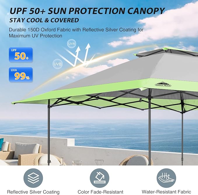 EAGLE PEAK 13x13 Straight Leg Pop Up Canopy Tent Instant Outdoor Canopy Easy Single Person Set up Folding Shelter w/Auto Extending Eaves 169 Square Feet of Shade (Gray)
