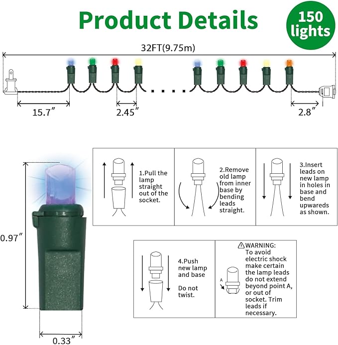 LAMPHOME 150 Count Multicolor- String Lights