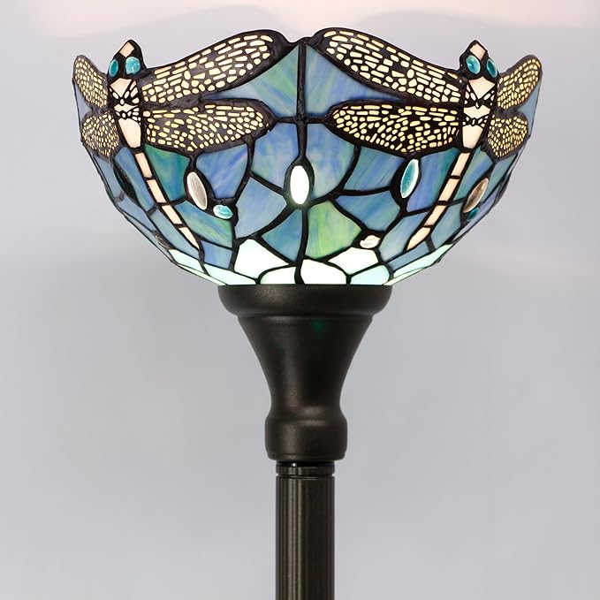 Tiffany Torchiere Floor Lamp Stained Glass Standing Corner Torch Uplight