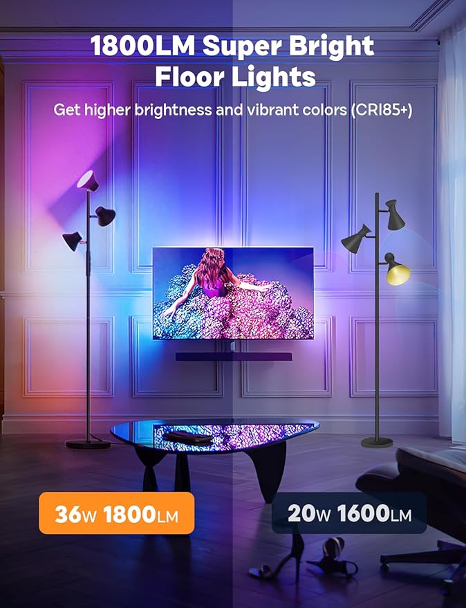 RGBCW Floor Lamp, 36W Bright Color Changing Lamp, Modern Stepless Dimmable LED