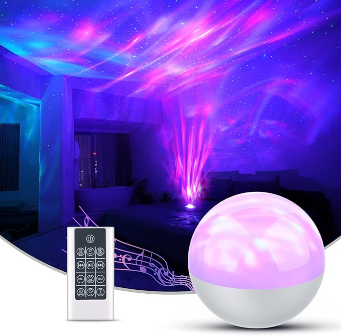 Galaxy Projector for Bedroom, Star Night Light with White Noise & Bluetooth Music, Aurora Remote Control & Timing, Party, Home (White)