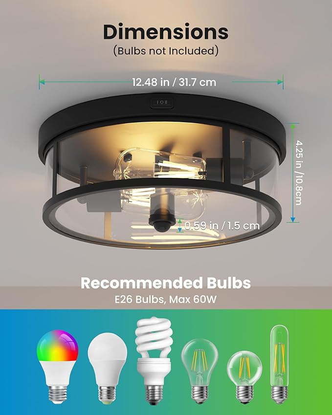 2Pack Outdoor Flush Mount Ceiling Light 12.5In