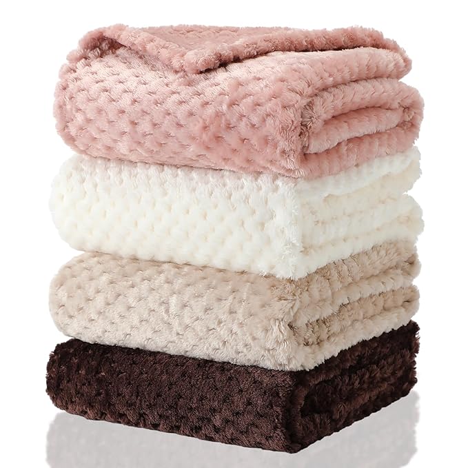 Frienda 4 Pcs Baby Fuzzy Blanket Fluffy Baby Blanket for Boys Girls Soft Warm Infant Newborn Toddler Receiving Nursery Bed Supplies, 32 x 24 Inch(Beige Brown Color)