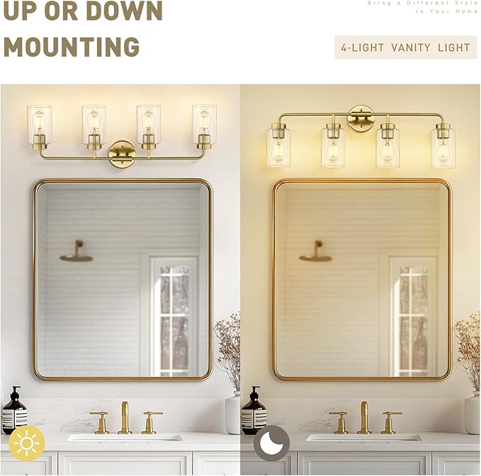 zeyu 4-Light Bathroom Light Fixtures, 31 Inch Wall Sconce Lighting, Brushed