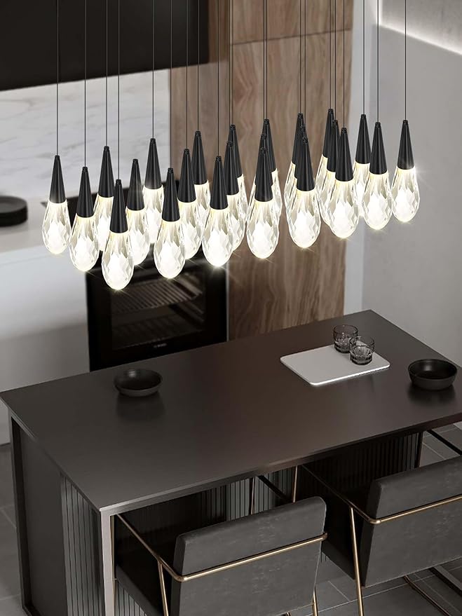 Rectangular Chandelier 24-Lights LED Dimmable Raindrop Chandeliers