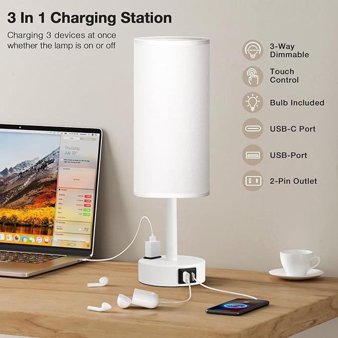 Fenmzee Matte White Bedside Table Lamp