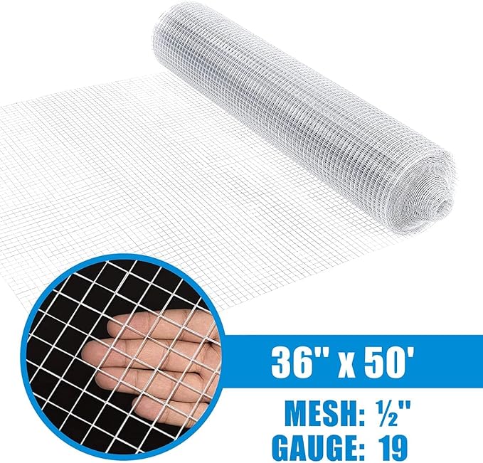 Fencer Wire 19 Gauge Hot-Dipped Galvanized Hardware Cloth with Mesh Size 1/2" x 1/2" for Chicken Coop/Run/Cage/Pen/Vegetables Garden and Home Improvement Project (i. 3 ft. x 50 ft.)