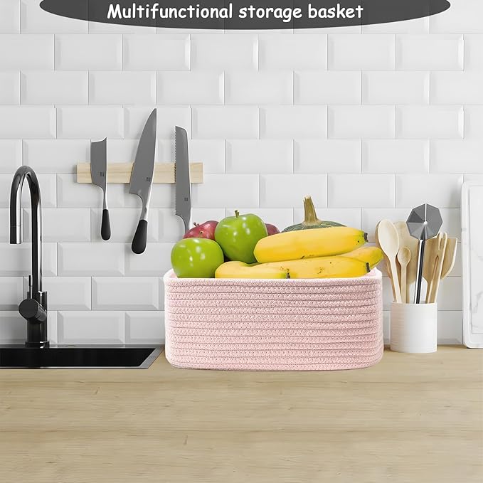 COMFY-HOMI 11.5"x7.5"x4.7" Storage Baskets for Organizing | Cotton Rope Woven Basket | Toy Storage Bin Box | Basket for Shelves, Closet Organizer Bin, Decorative Closet Shelf, 3 Pack, all pink
