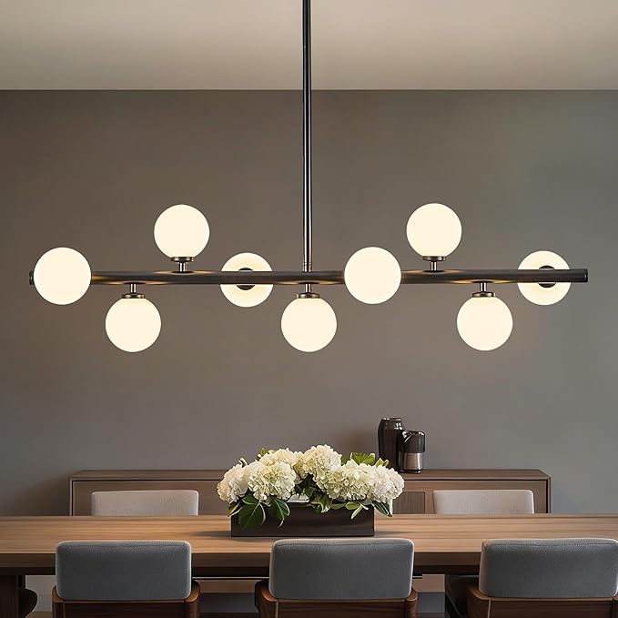 Mid Century Modern Globe Sputnik Chandelier, 9-Light Linear Chandeliers