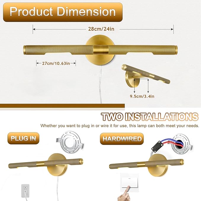 Knurled Picture Light, 24in Brass Picture Light