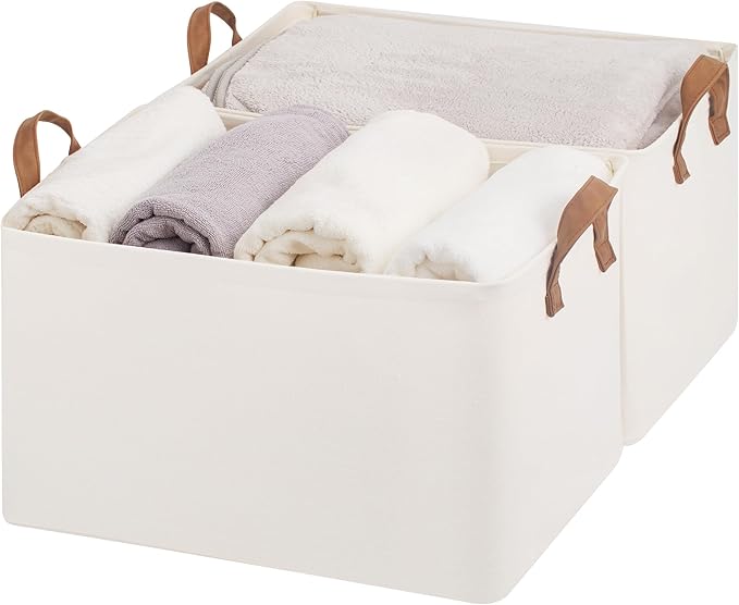 StorageWorks Fabric Storage Bins, Extra Large Storage Baskets for Shelves, Closet Organizers and Storage Bins with Metal Frame, Handles, Jumbo, Natural Color, 2-Pack