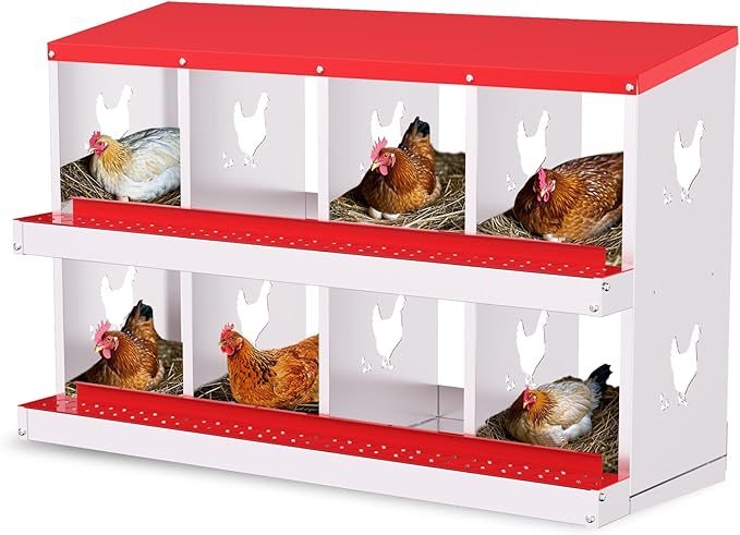 Chicken Nesting Boxes for Hens - 6&8&10 Compartments Roll Away Chicken Laying Boxes with Sturdy Metal Legs & Protective Lid Cover, Durable Galvanized Steel Construction, Easy Clean Design