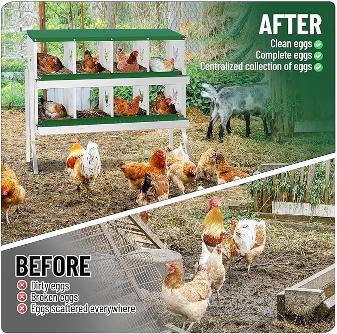Chicken Nest Box, 8-Compartment Egg-Laying Box, Metal Hen House, Convenient for Collecting Eggs - Ventilated Poultry House Equipment - Suitable for Hens, Ducks Green,with Stand
