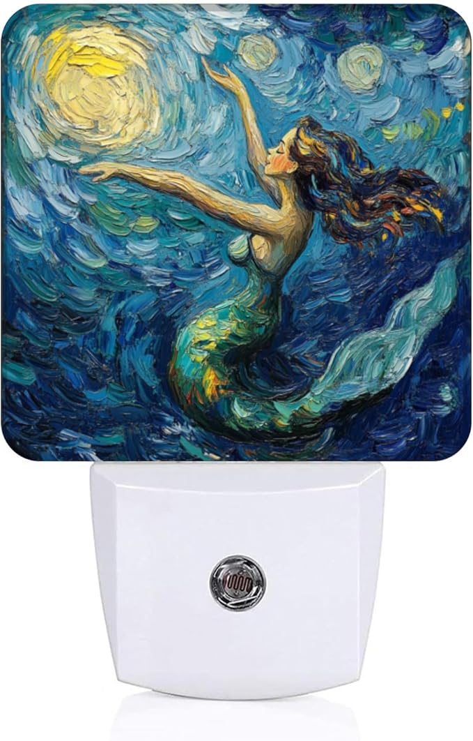 LED Night Lights Plug into Wall, Starry Night Singing Mermaid Decorative Night