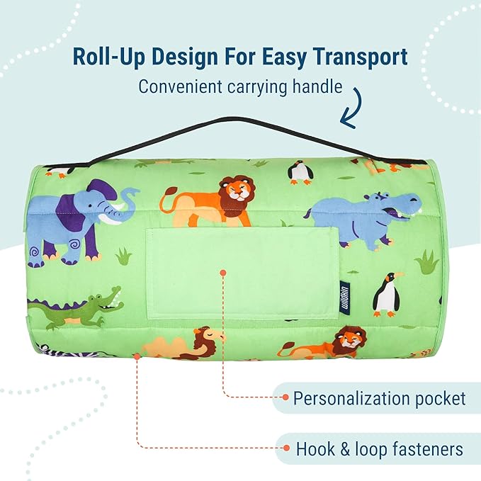 Wildkin Kids Microfiber Nap Mat – Soft Sleep Mat with Pillow, Ideal for School & Travel - Wild Animals