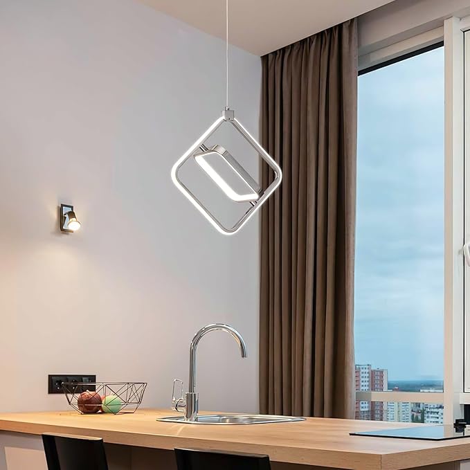 Modern LED Chandelier Chrome Rectangular Pendant Light Fixtures 4000K 20W