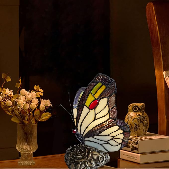 Bedside Table Lamp LED Tiffany Black White Butterfly Nightstand Table Lamps