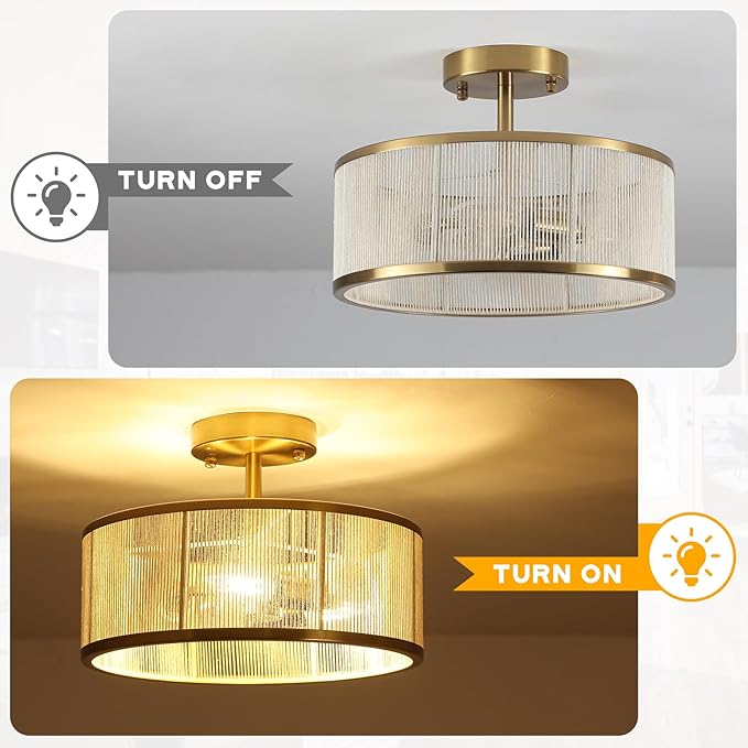 Modern Semi Flush Mount Ceiling Light, 3 Light Gold Ceiling Light