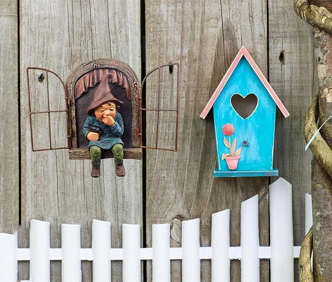 Whimsical Fairy Garden Gnome Statue, Tree Faces Decor Outdoor -5.9 Inch, Funny Garden Tree Decoration,Ideal Patio Yard Lawn Porch Decoration
