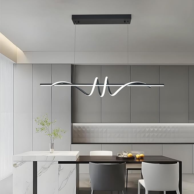 Modern LED Pendant Light, 39.37in Black Chandelier Dimmable