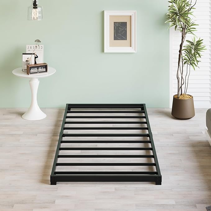 3 Inch Low Twin Bed Frames Heavy Duty Metal Platform, No Box Spring Needed, Easy Assembly Mattress Foundation, No Noise, Black