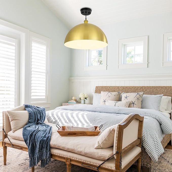 Gold Pendant Light, Elegant Semi-Circular Shade Design, Adjustable Height