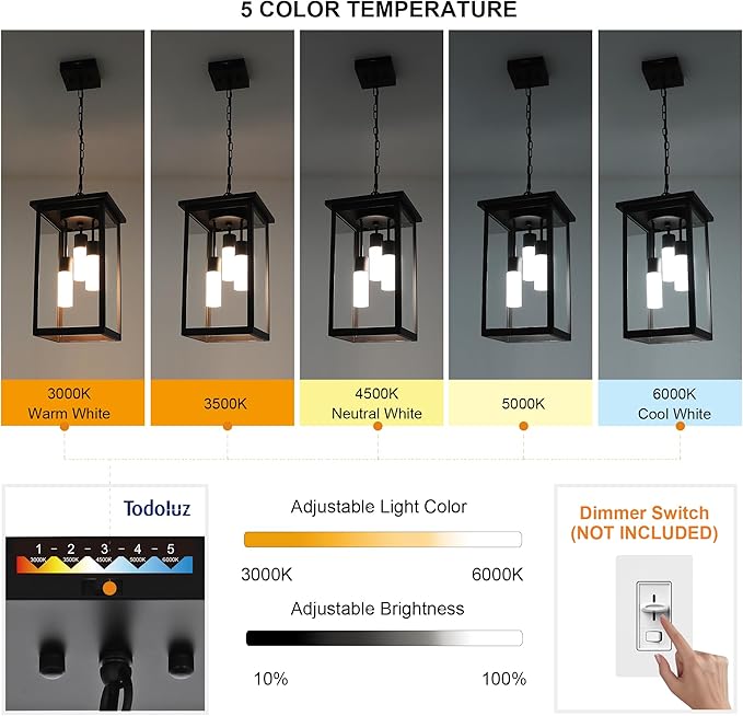 TODOLUZ Black Large 3-Light LED Outdoor Pendant Light