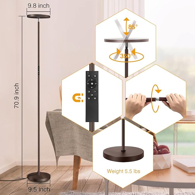 OUTON Floor Lamp, 30W/3000LM LED Modern Torchiere Sky Lamp, Dimmable Bright