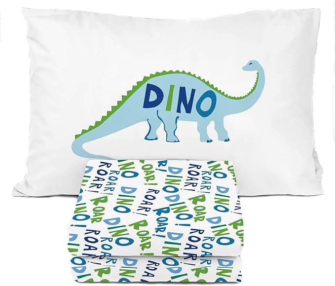 Sunny Side Up Dino Roar Twin Sheet Set - 3 Piece Kids Bedding Set Includes Pillow Cover – Super Soft Dinosaur Microfiber Sheets