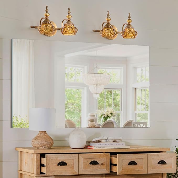 Vintage 2-Light Bathroom Lighting Amber Rose Vanity Light Fixtures Wall Sconce