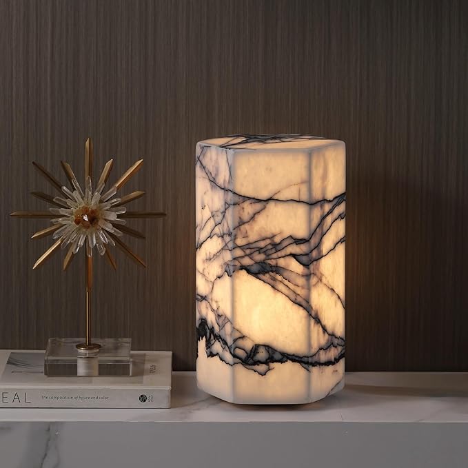 Handcrafted Real Marble Table Lamp, Stone Lamp