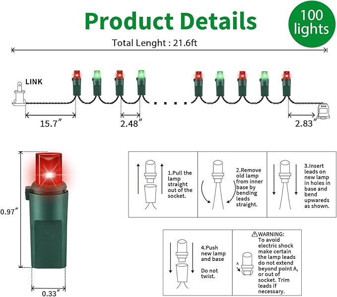 LAMPHOME 100 Count Red and Green