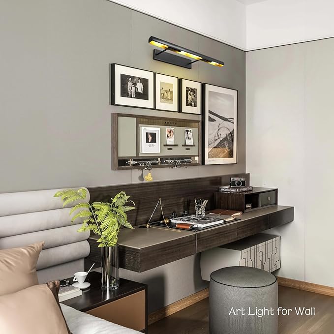 Matte Black Picture Lights for Wall, 3-Light Bronze Gallery Light, Warm White