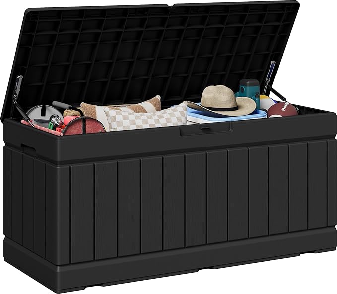 JUMMICO 78 Gallon Outdoor Deck Box Large Resin Storage Box for Patio Furniture Cushions and Garden Tools (Black)