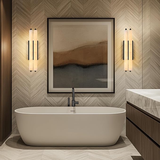 Alabaster Wall Sconce, Bronze Modern Bathroom Sconces, Indoor Wall Lighting